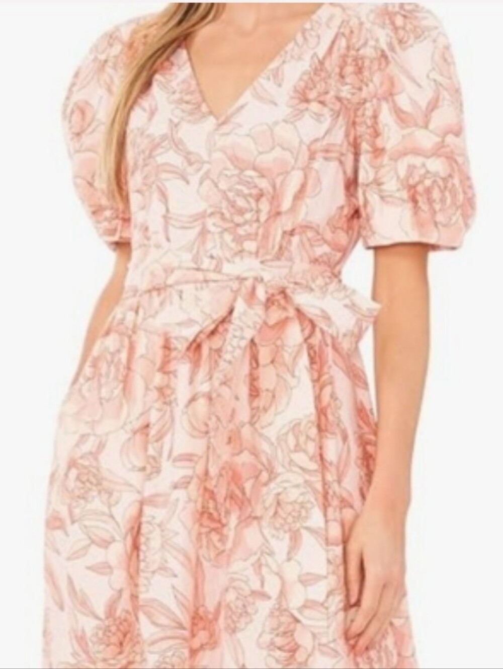 CeCe Pink Floral Puff-Sleeve Maxi Dress